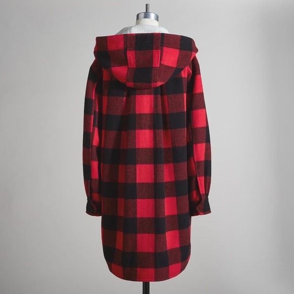 Sold! Plaid Wool Oversized Shirt Jacket Red Buffalo/cream Sherpa - Picture 7 of 16
